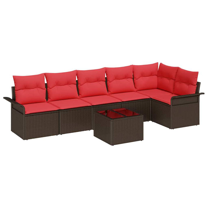 Havesofa Sæt med pude 7 pcs Brun polyrattan
