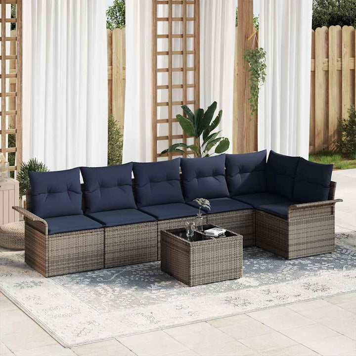 Havesofa Sæt med pude 7 pcs Grå polyrattan