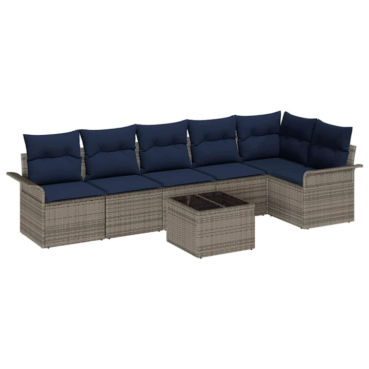 Havesofa Sæt med pude 7 pcs Grå polyrattan