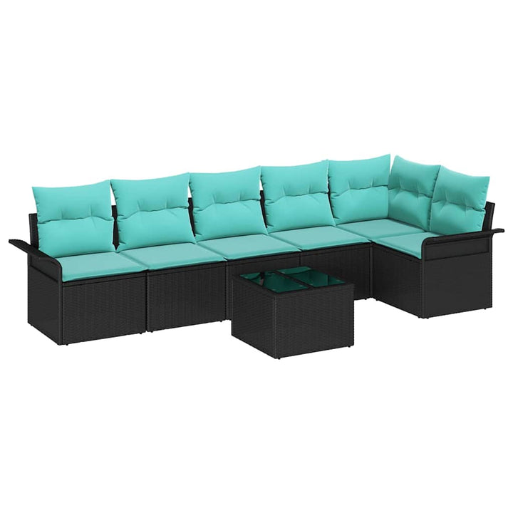 Havesofa Sæt med pude 7 pcs Sort polyrattan