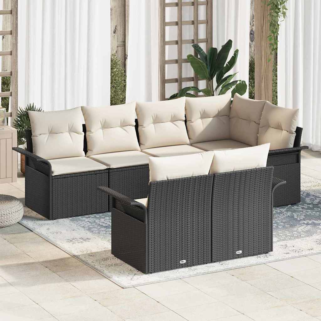 Havesofa Sæt 7 stk. Sort polyrattan
