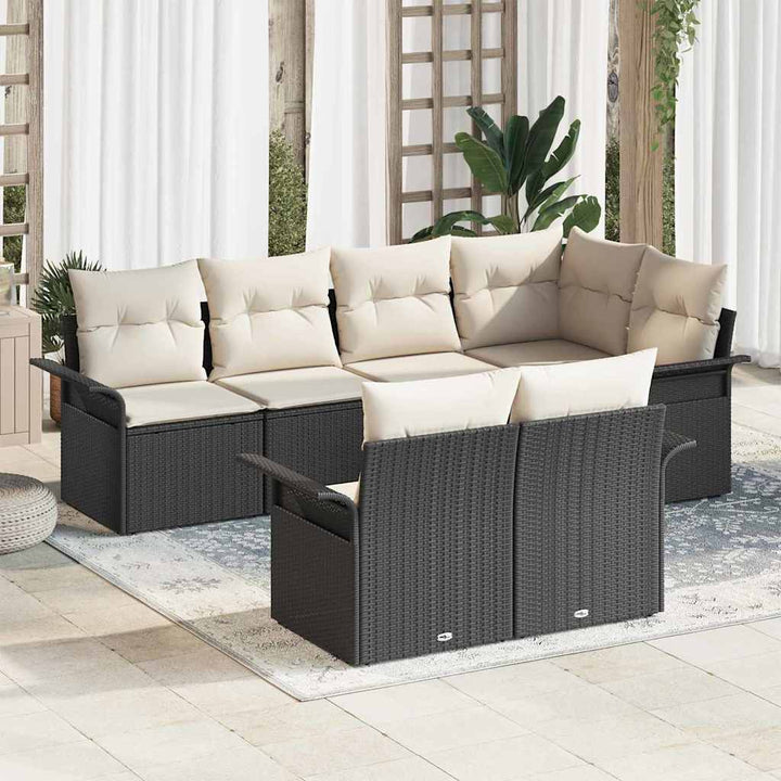 Havesofa Sæt 7 stk. Sort polyrattan