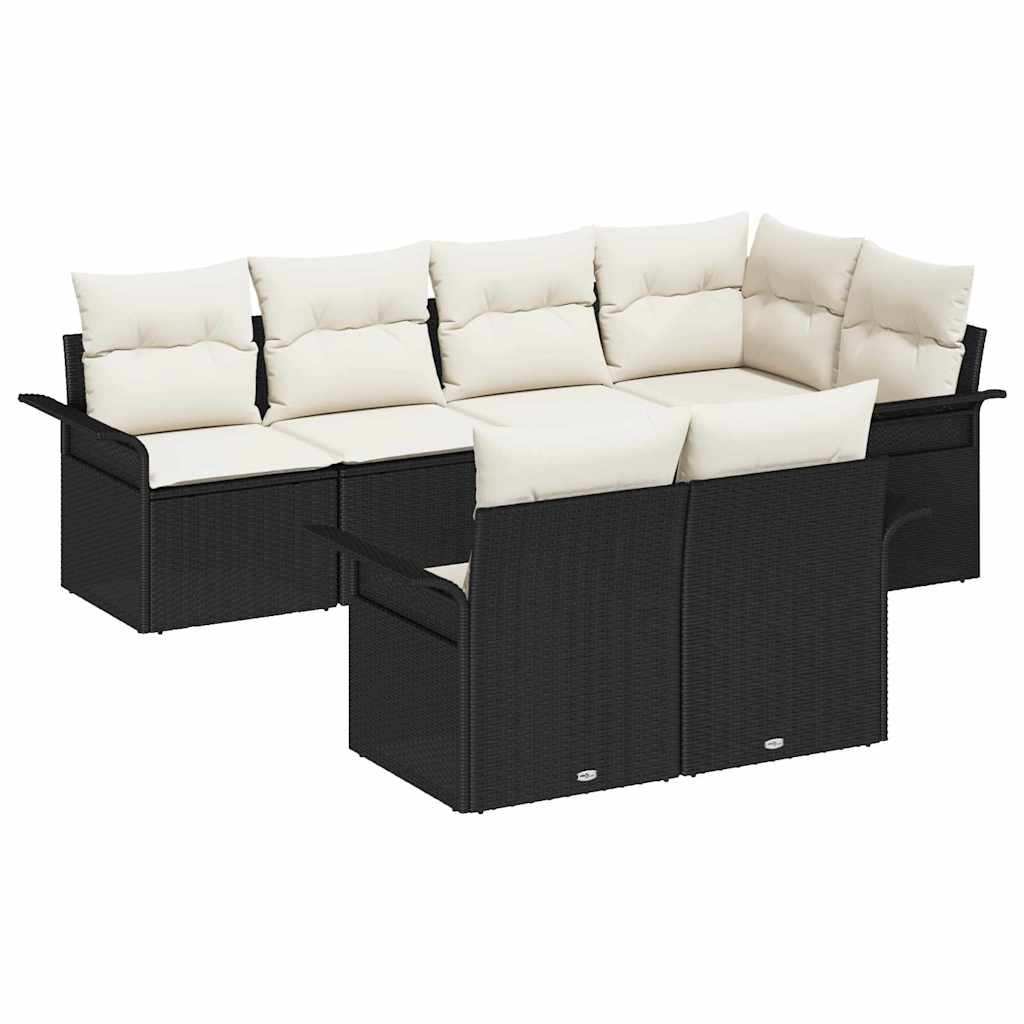 Havesofa Sæt 7 stk. Sort polyrattan