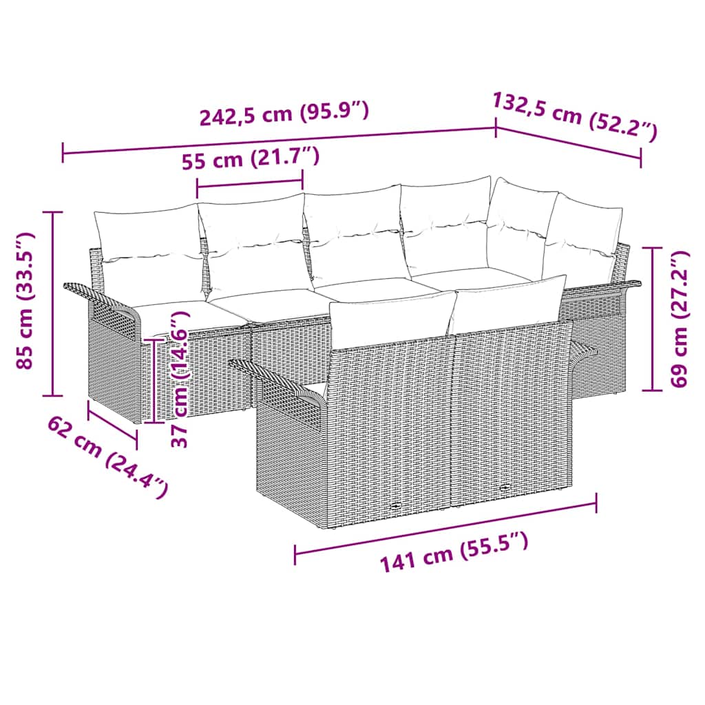 Havesofa Sæt 7 stk. Sort polyrattan