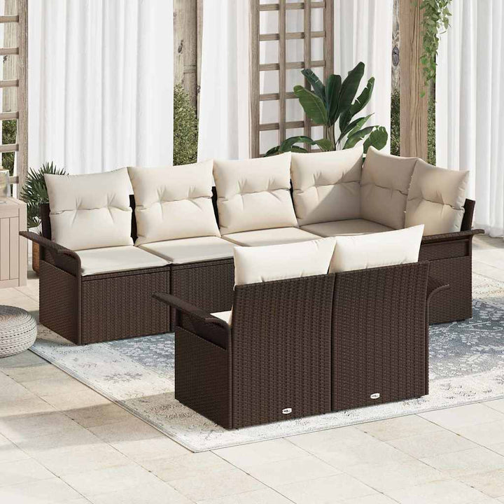 Havesofa Sæt med pude 7 pcs Brun polyrattan