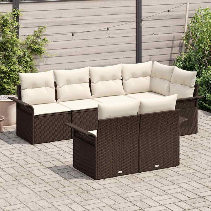 Havesofa Sæt med pude 7 pcs Brun polyrattan