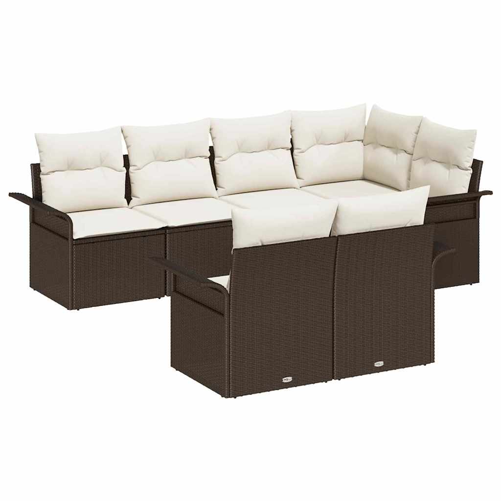 Havesofa Sæt med pude 7 pcs Brun polyrattan