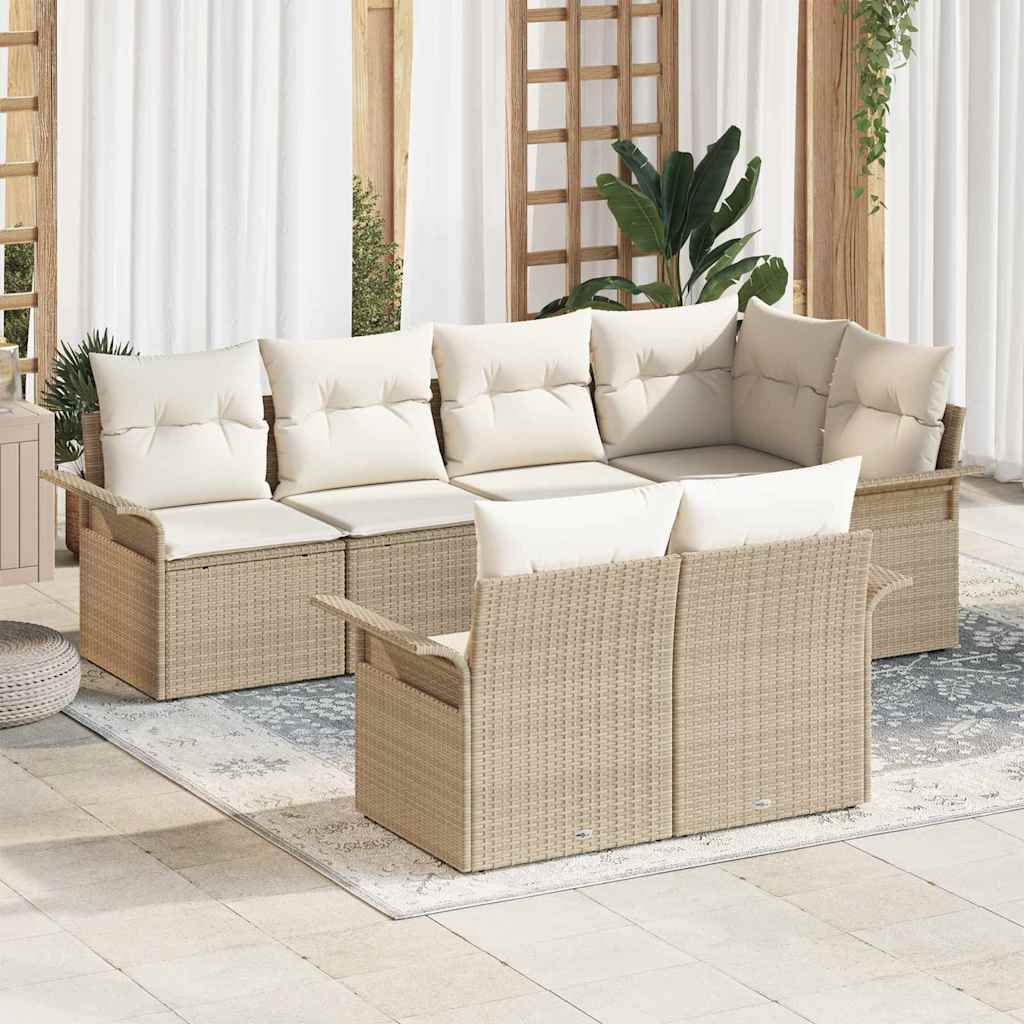 Havesofa Sæt med pude 7 pcs Beige polyrattan
