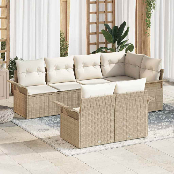 Havesofa Sæt med pude 7 pcs Beige polyrattan