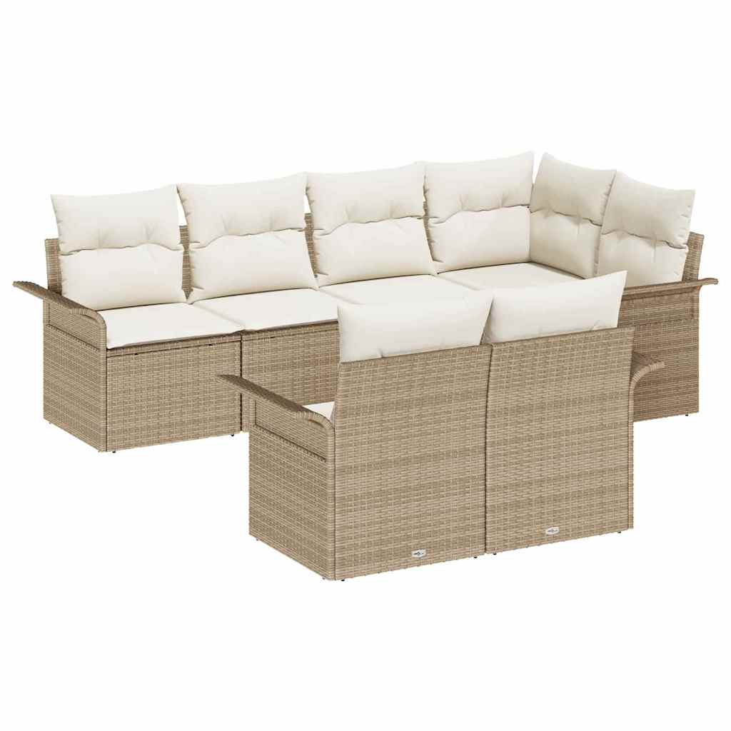 Havesofa Sæt med pude 7 pcs Beige polyrattan
