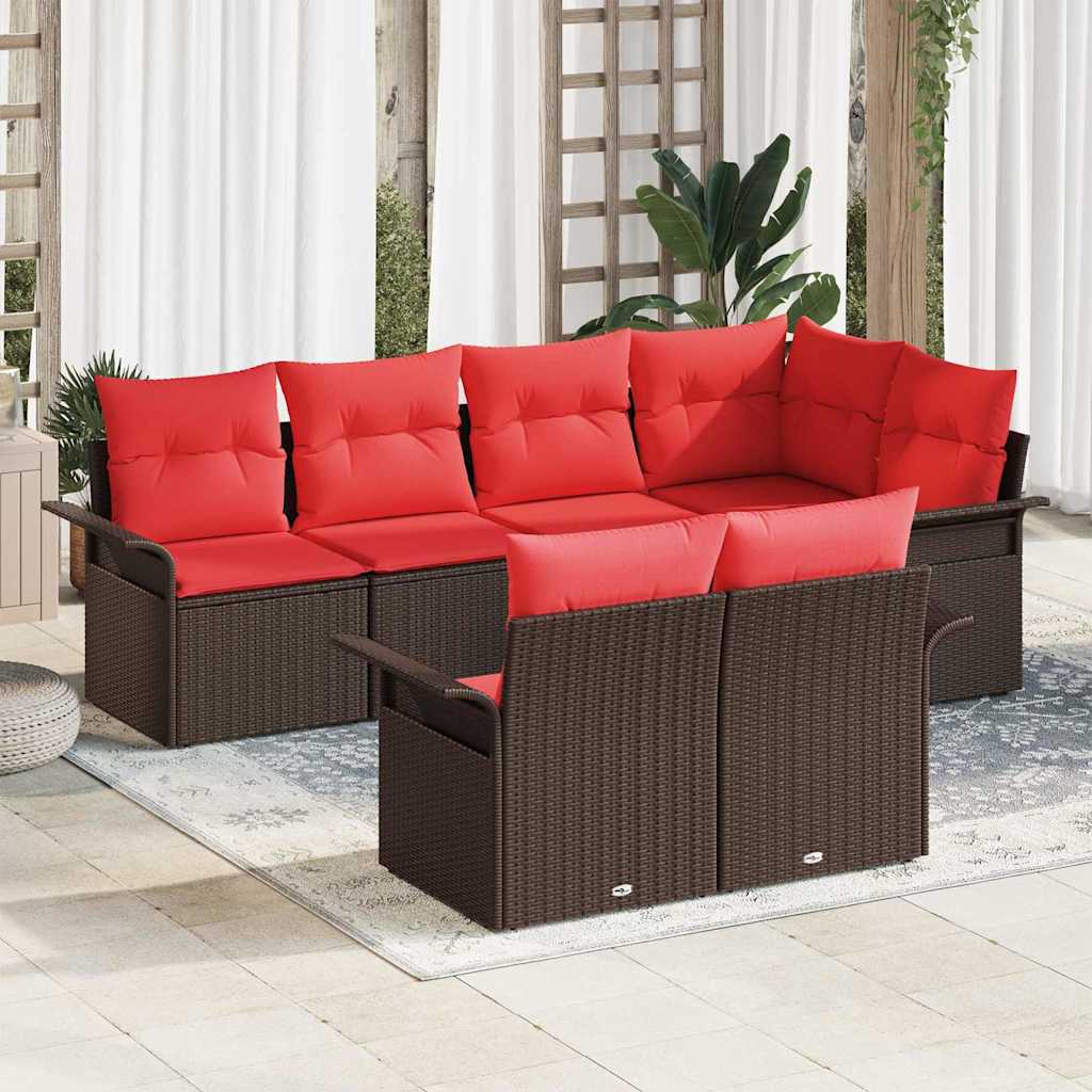 Havesofa Sæt med pude 7 pcs Brun polyrattan