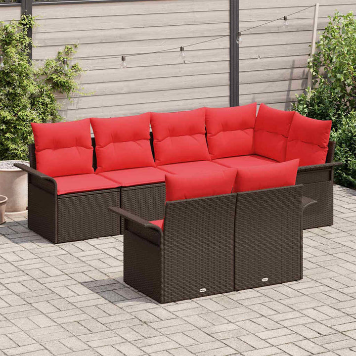 Havesofa Sæt med pude 7 pcs Brun polyrattan