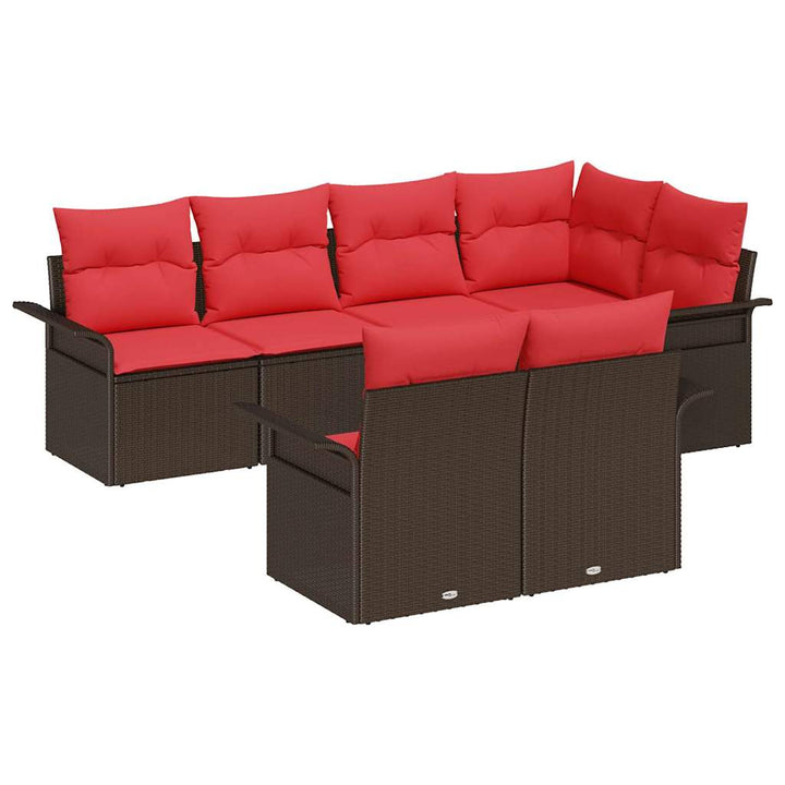 Havesofa Sæt med pude 7 pcs Brun polyrattan
