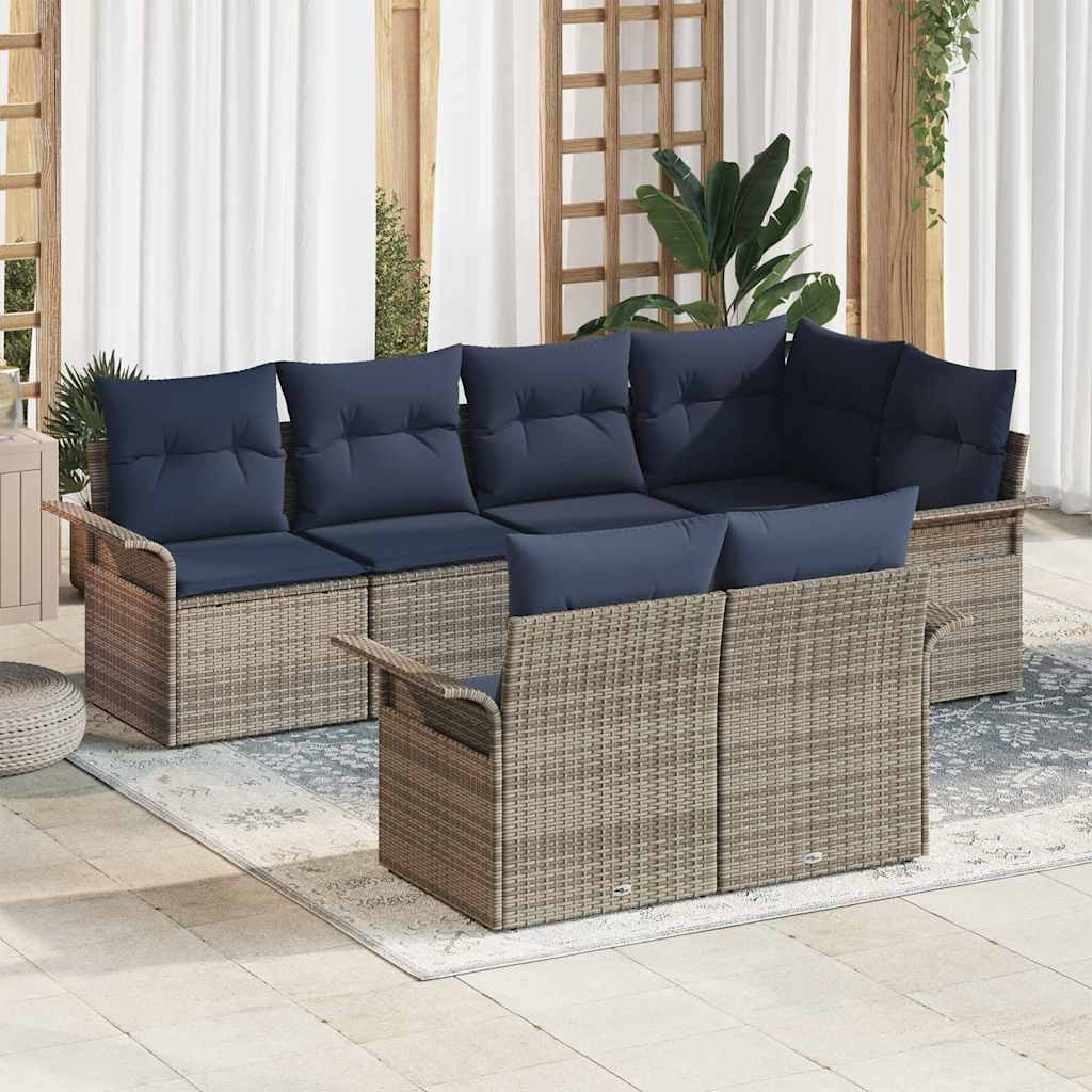 Havesofa Sæt med pude 7 pcs Grå polyrattan