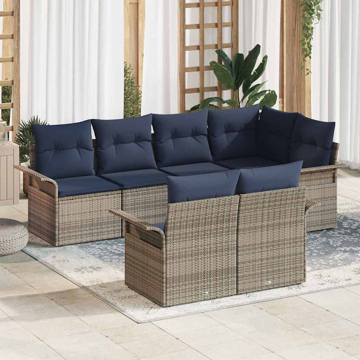 Havesofa Sæt med pude 7 pcs Grå polyrattan