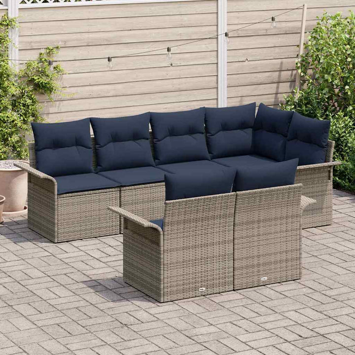 Havesofa Sæt med pude 7 pcs Grå polyrattan