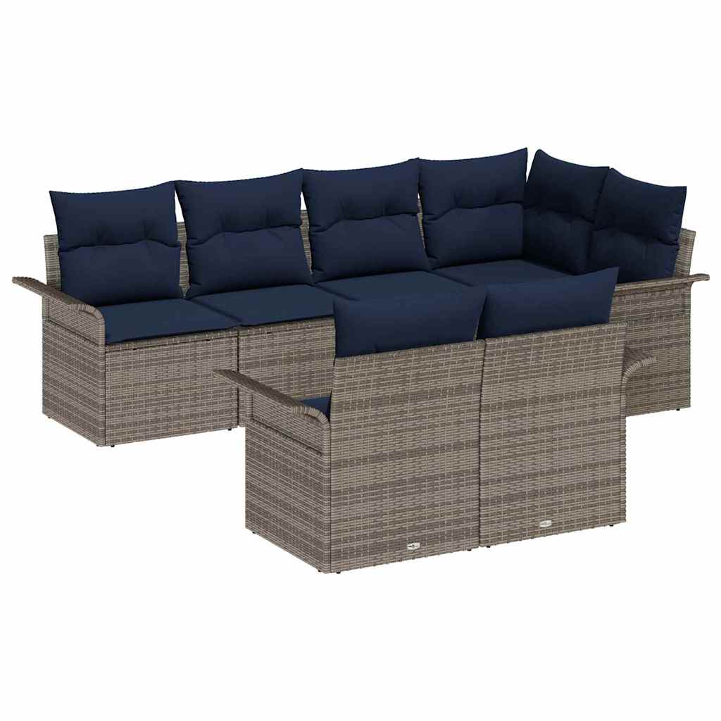 Havesofa Sæt med pude 7 pcs Grå polyrattan