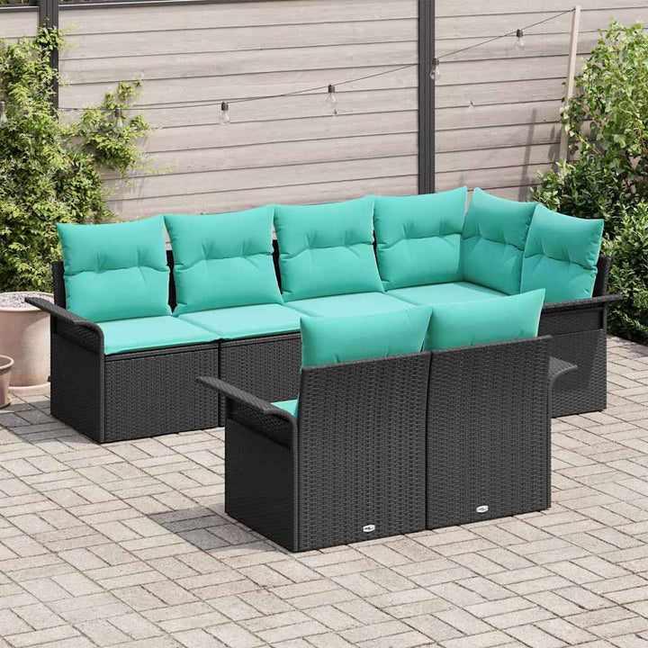 Havesofa Sæt med pude 7 pcs Sort polyrattan