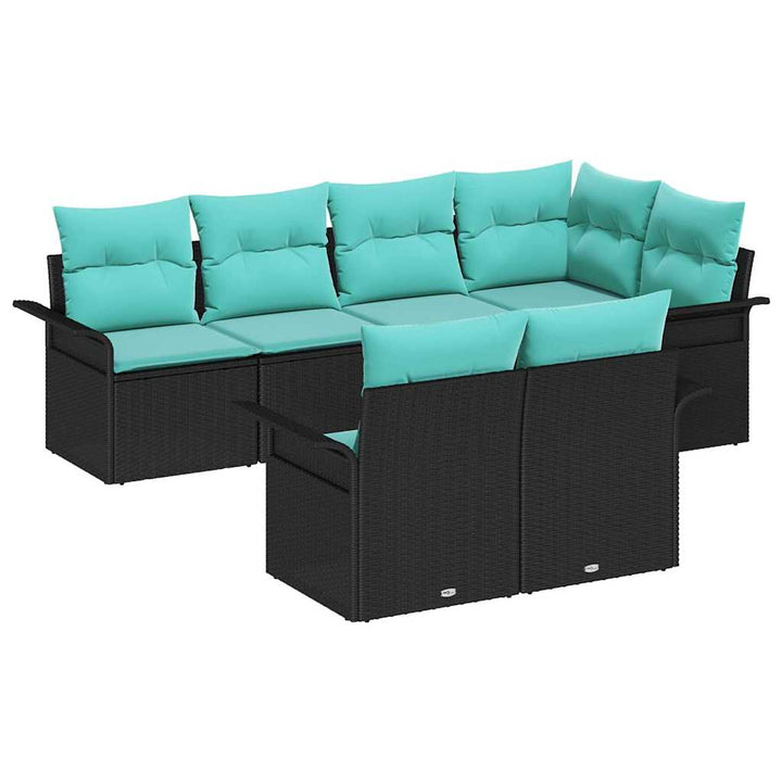 Havesofa Sæt med pude 7 pcs Sort polyrattan