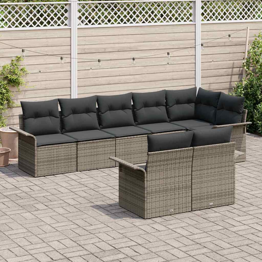 Havesofa Sæt med pude 8 pcs Grå polyrattan