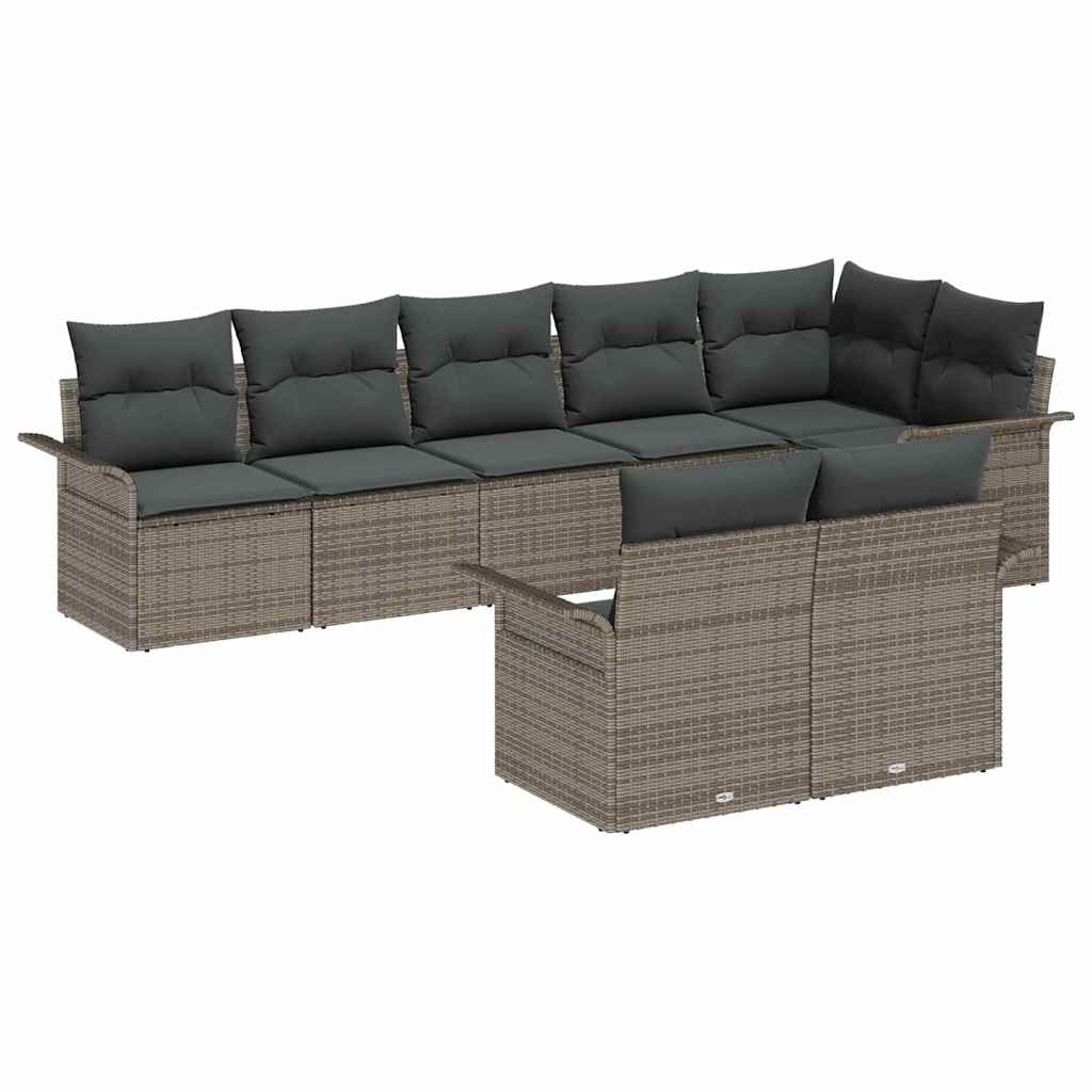 Havesofa Sæt med pude 8 pcs Grå polyrattan
