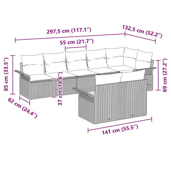 Havesofa Sæt med pude 8 pcs Beige polyrattan