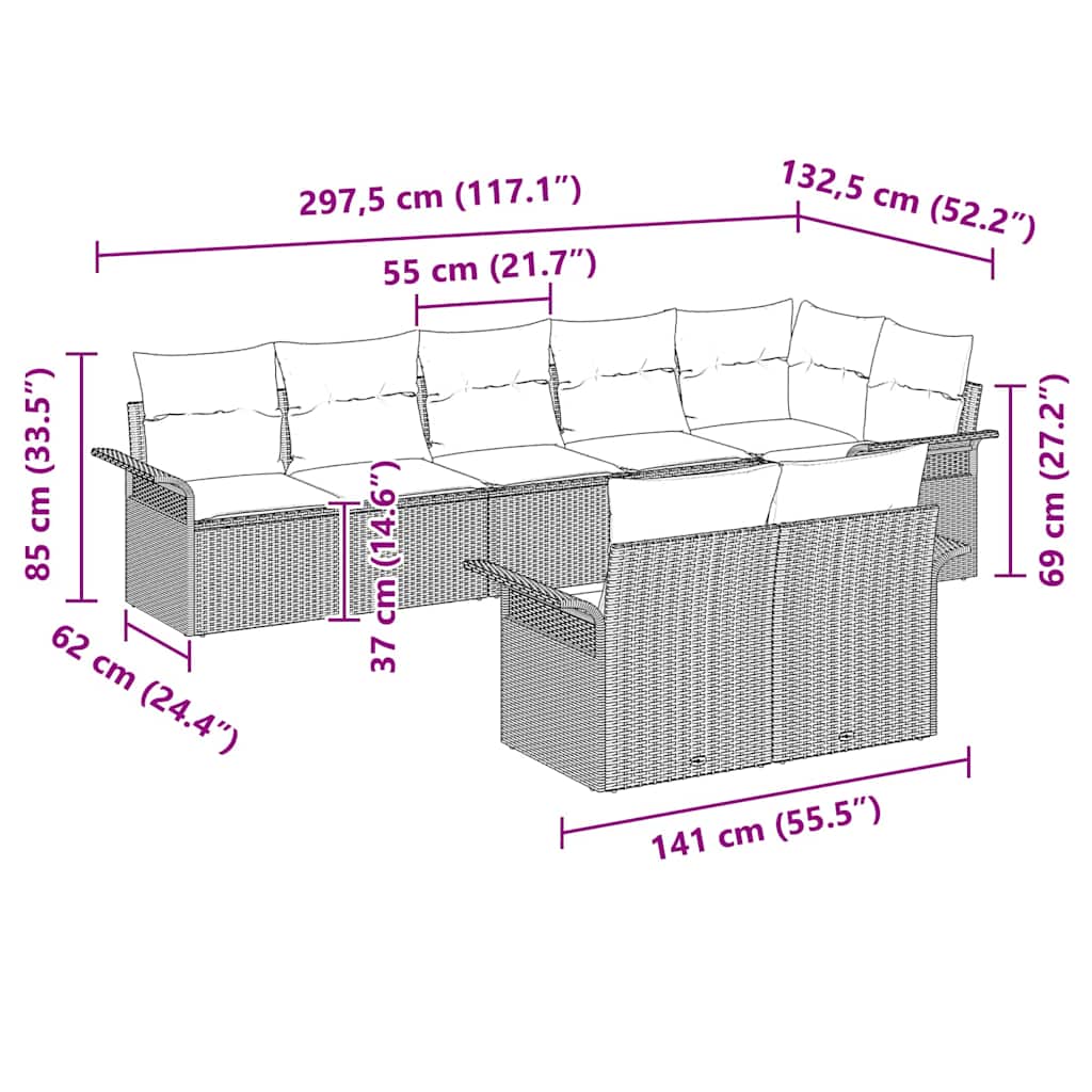 Havesofa Sæt med pude 8 pcs Lysegrå polyrattan