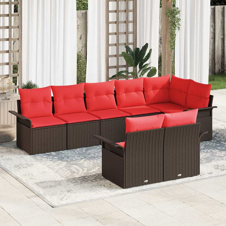Havesofa Sæt med pude 8 pcs Brun polyrattan