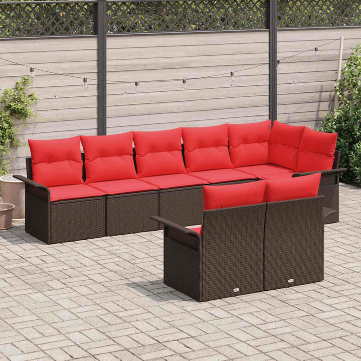 Havesofa Sæt med pude 8 pcs Brun polyrattan