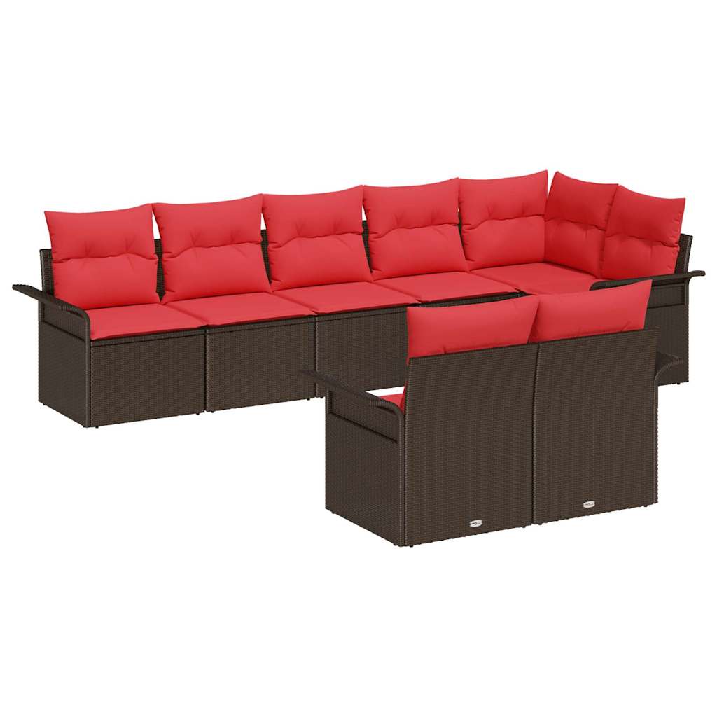 Havesofa Sæt med pude 8 pcs Brun polyrattan
