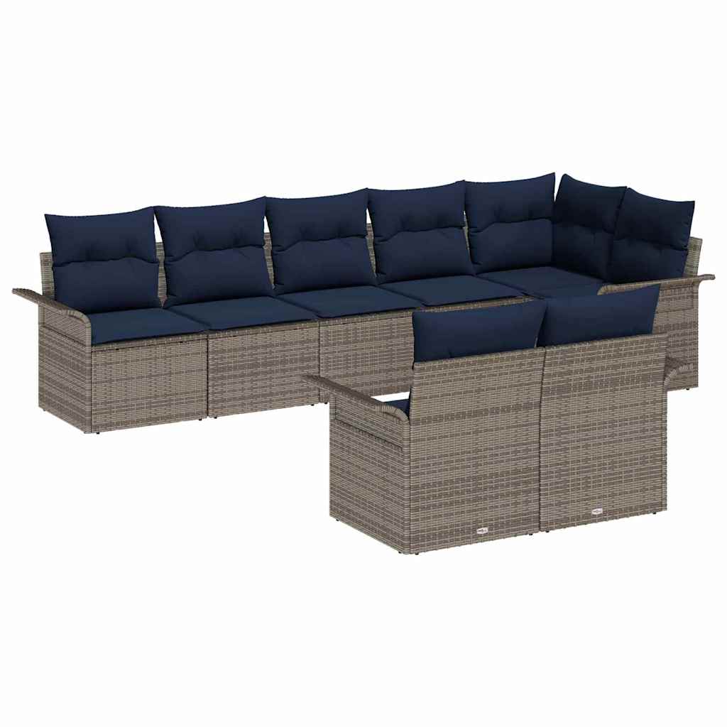 Havesofa Sæt med pude 8 pcs Grå polyrattan