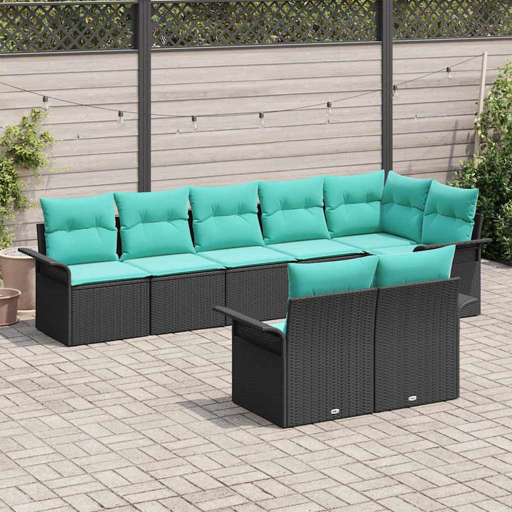Havesofa Sæt med pude 8 pcs Sort polyrattan