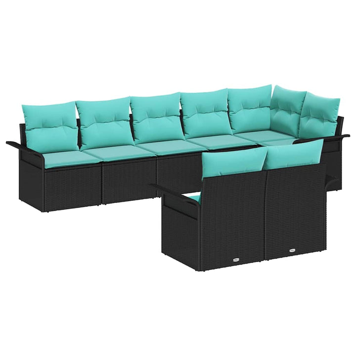 Havesofa Sæt med pude 8 pcs Sort polyrattan
