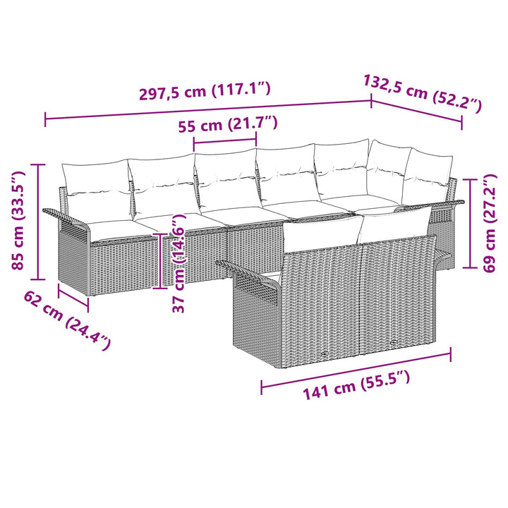 Havesofa Sæt med pude 8 pcs Sort polyrattan