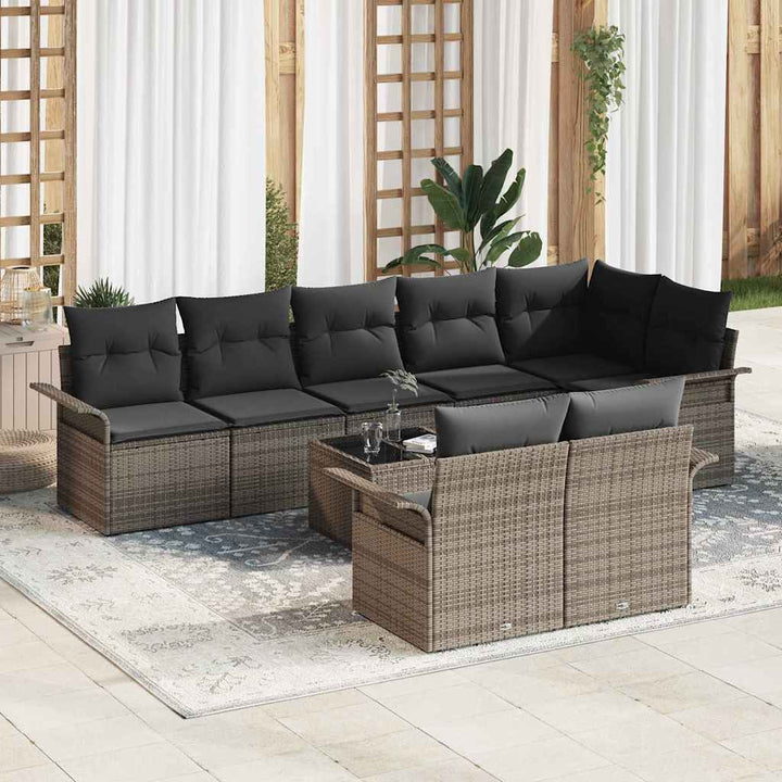 Havesofa Sæt med pude 9 pcs Grå Poly rattan