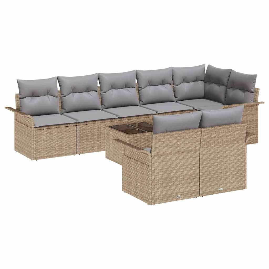 Havesofa Sæt med pude 9 pcs Beige Poly rattan
