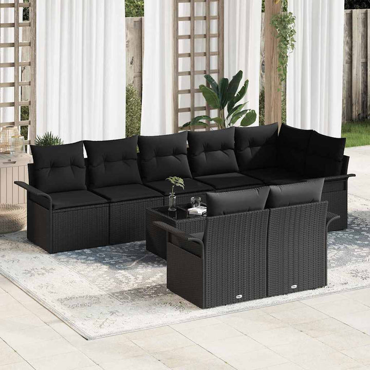 Havesofa Sæt med pude 9 pcs Sort Poly rattan