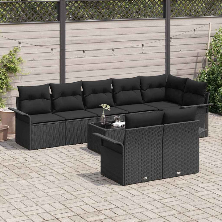 Havesofa Sæt med pude 9 pcs Sort Poly rattan