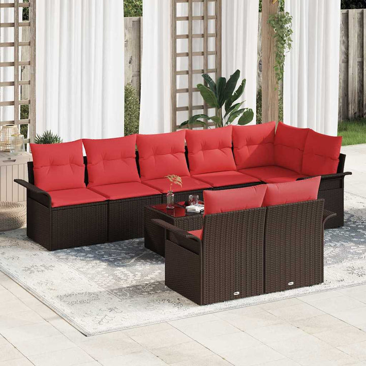 Havesofa Sæt med pude 9 pcs Brun polyrattan