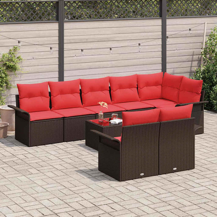 Havesofa Sæt med pude 9 pcs Brun polyrattan
