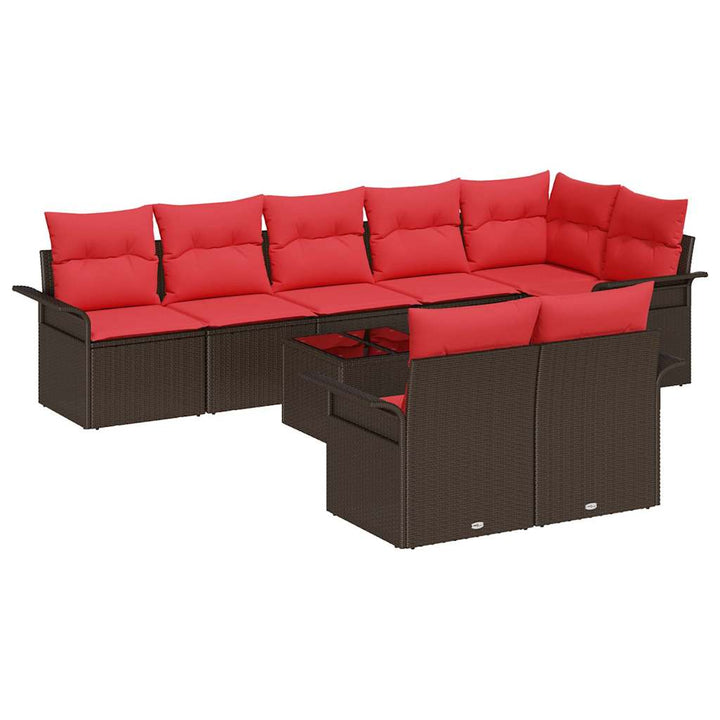 Havesofa Sæt med pude 9 pcs Brun polyrattan