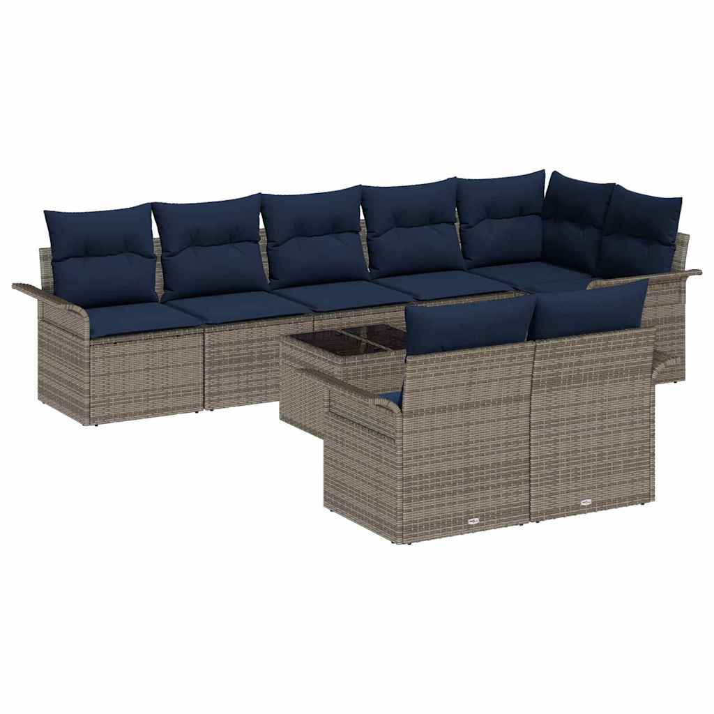 Havesofa Sæt med pude 9 pcs Grå polyrattan