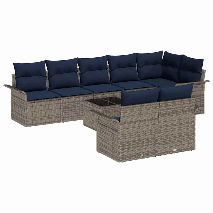 Havesofa Sæt med pude 9 pcs Grå polyrattan