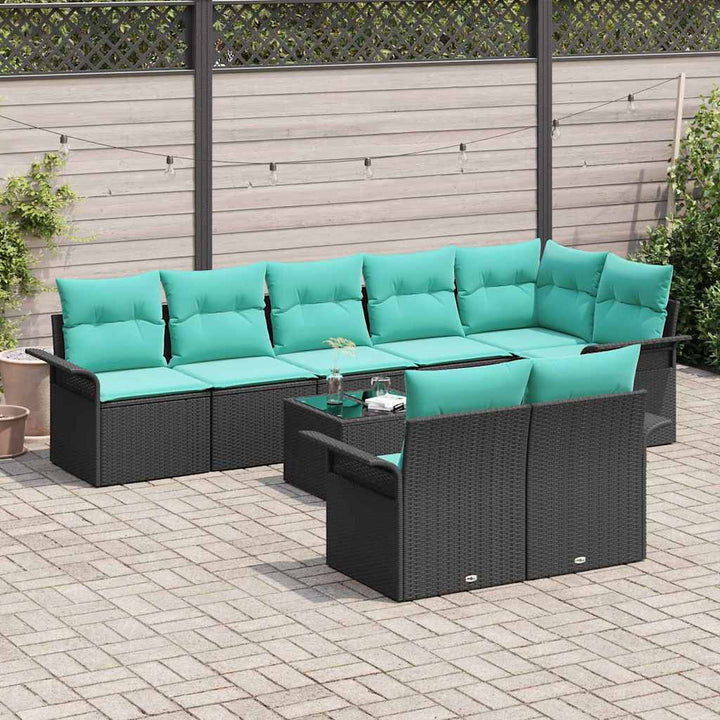 Havesofa Sæt med pude 9 pcs Sort polyrattan