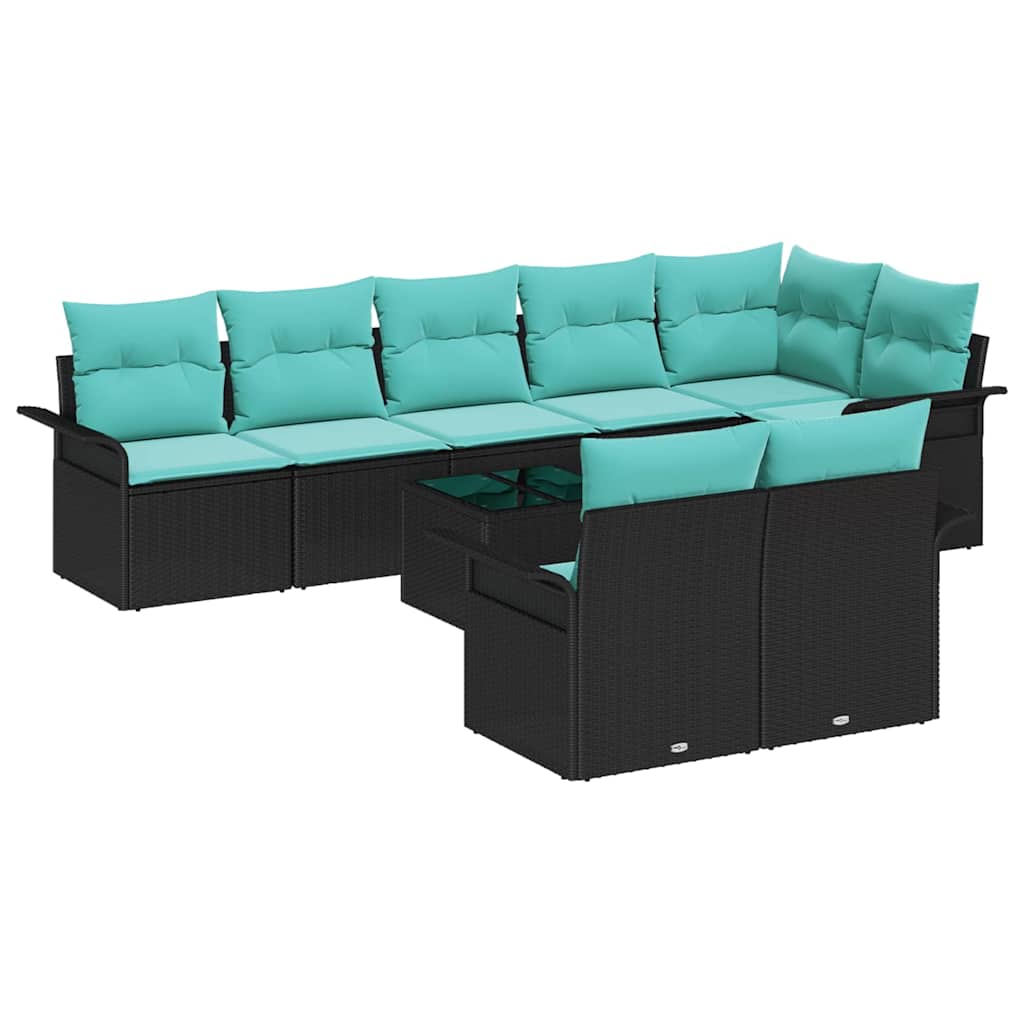 Havesofa Sæt med pude 9 pcs Sort polyrattan