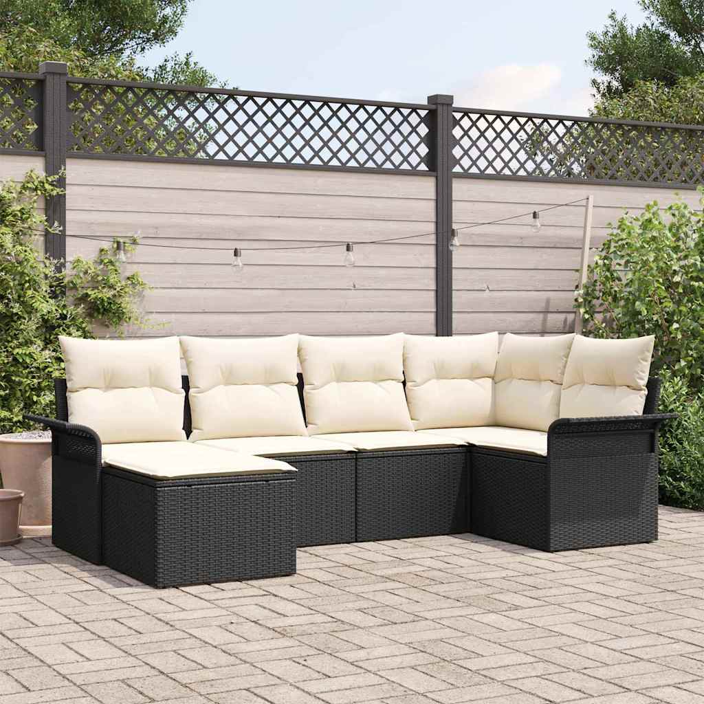 Havesofa Sæt 6 stk. Sort polyrattan