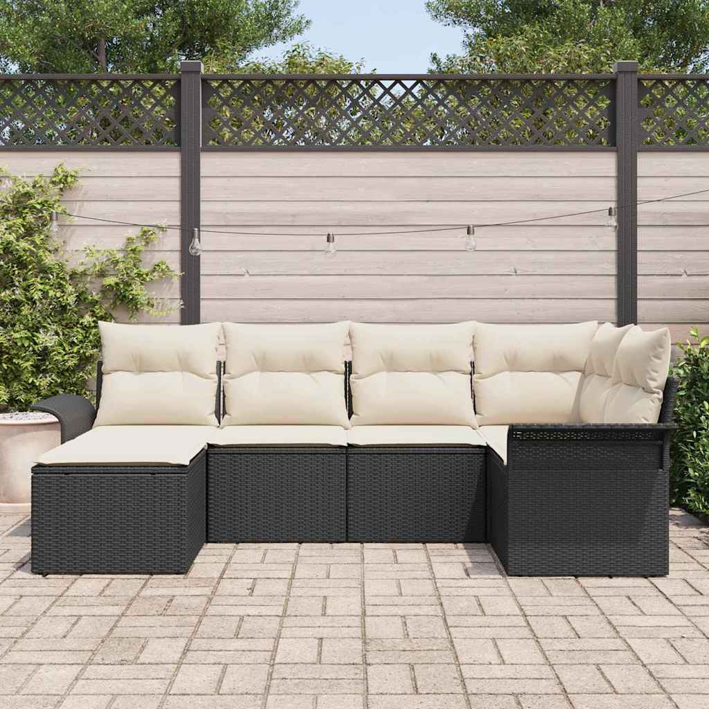 Havesofa Sæt 6 stk. Sort polyrattan