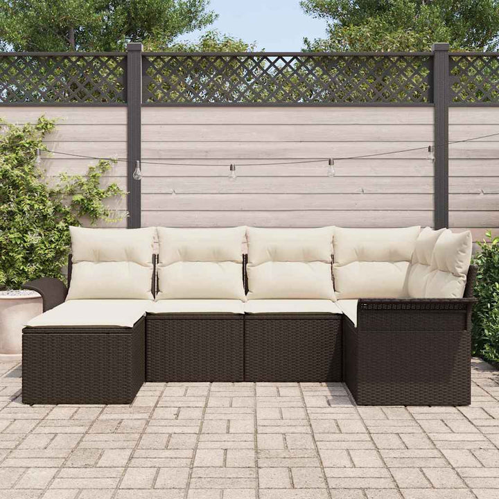 Havesofa Sæt med pude 6 pcs Brun polyrattan