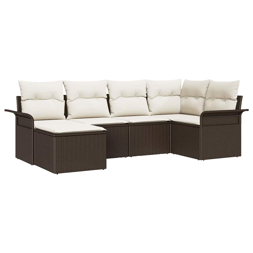 Havesofa Sæt med pude 6 pcs Brun polyrattan