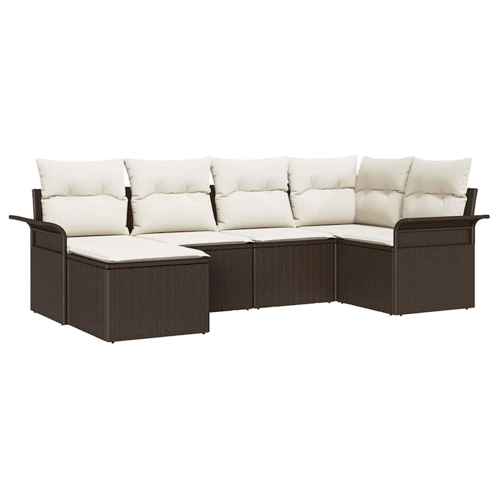Havesofa Sæt med pude 6 pcs Brun polyrattan